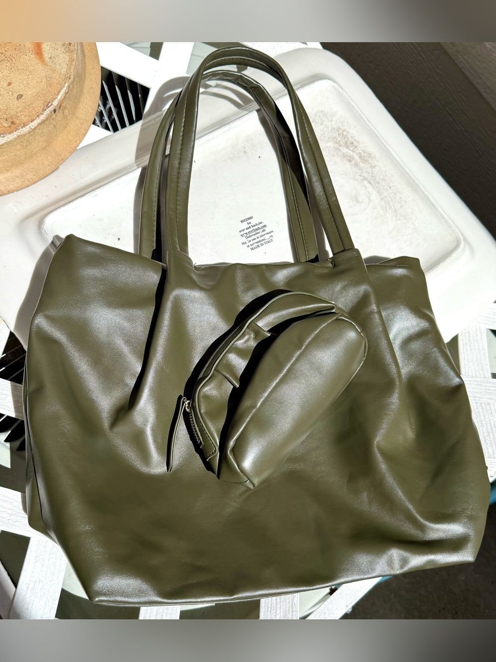 New Tote bag by Neiman Marcus army green+ organizing or make up zipper bag.